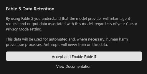 Modal Fable 5 Data Retention ที่เด้งอัตโนมัติหลังกด Review Settings