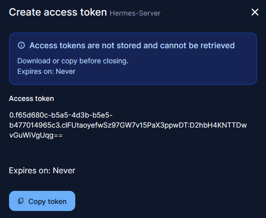 Copy Access token ก่อนปิดหน้าต่าง — Bitwarden ไม่เก็บ Token ไว้ให้ดูซ้ำ