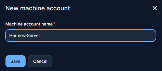 สร้าง Machine account ชื่อ Hermes-Server