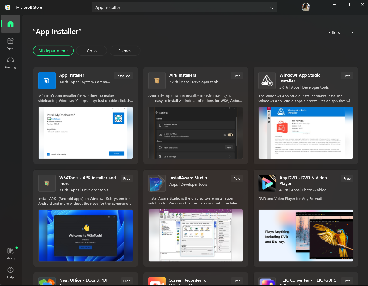 MS store search App Installer
