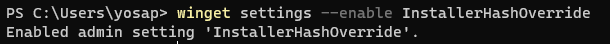 Winget hash override